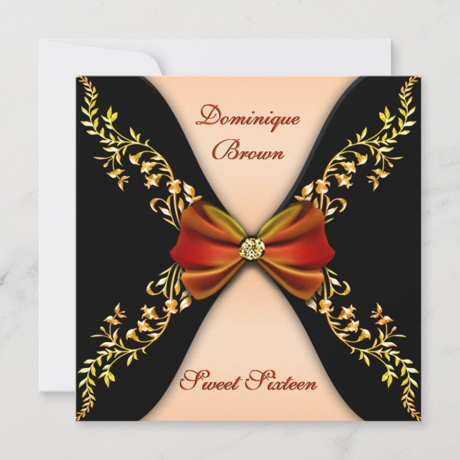 Elegant Orange and Black Invite with Diamond Bow (Front)