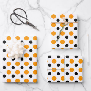 Elegant Orange And Black Polka Dots Wrapping Paper Sheet