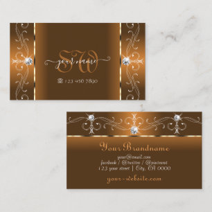 Elegant Orange and Brown Squiggled Jewels Monogram Business Card