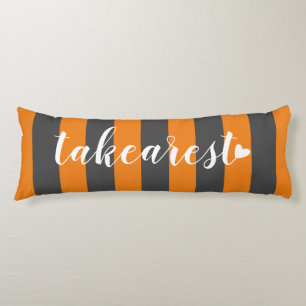 Elegant Orange and Grey Striped Saying Body Pillow