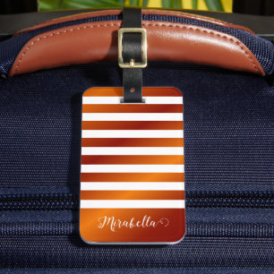 Elegant Orange and White Custom Name Luggage Tag