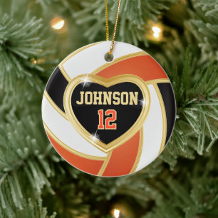 Elegant Orange, Black and Gold Volleyball Ceramic  Ceramic Ornament
