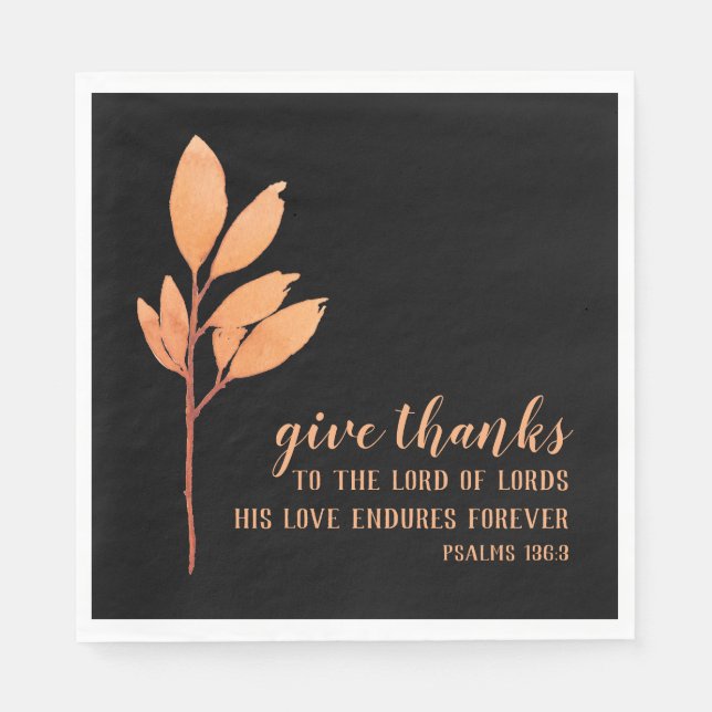 Elegant Orange Black Thanksgiving Religious  Napkin (Front)