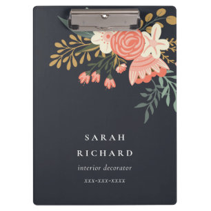 Elegant Orange Blush Black Green  Ambrosia Floral Clipboard