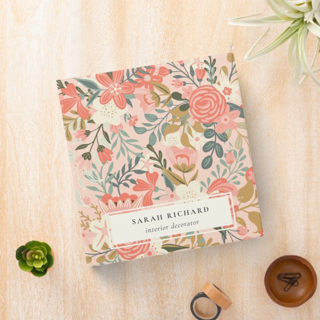 Elegant Orange Blush Peach Green Ambrosia Floral Binder (In Situ)