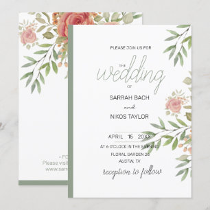 Elegant Orange Blush Roses Watercolor Invitation