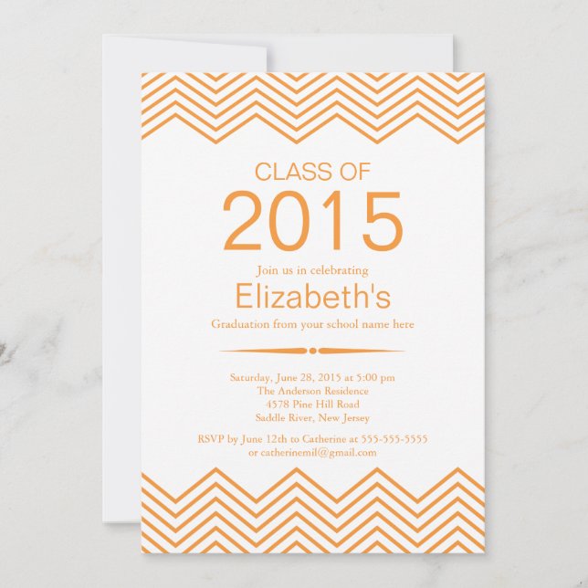 Elegant Orange Chevron Graduation Party Invitation (Front)