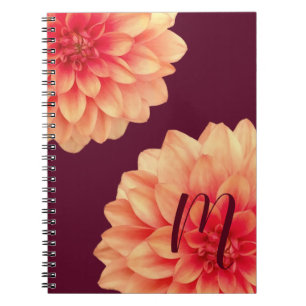 Elegant Orange Dahlias Flowers Burgundy Monogram   Notebook