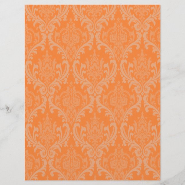 Elegant Orange Damask Pattern Scrapbook (Front)