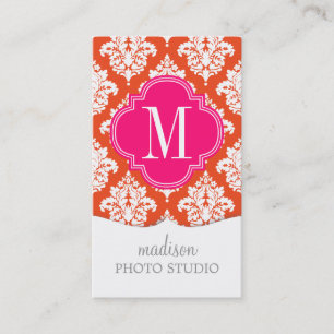 Elegant Orange Damask Personalized Business Card