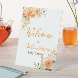 Elegant Orange Floral Baby Shower Acrylic Sign