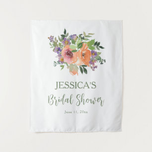 Elegant Orange Floral Bridal Shower Backdrop Tapestry