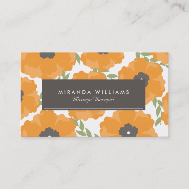 Elegant Orange Floral Business Cards (Front)