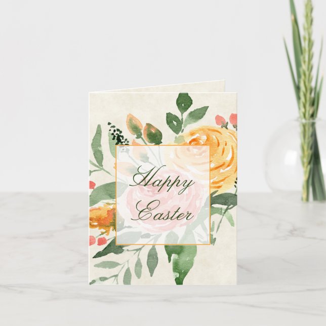  Elegant Orange floral custom Easter Holiday Card (Front)