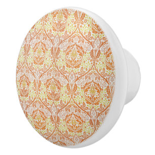 Elegant Orange Floral Pattern Ceramic Knob