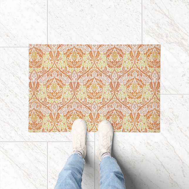 Elegant Orange Floral Pattern Doormat (Indoor)