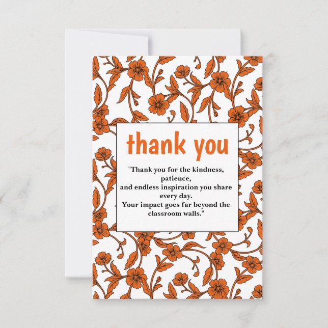 Elegant Orange Floral Thank You Card (Front)