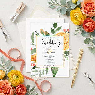 Elegant Orange floral wedding invitation