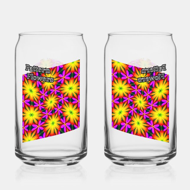Elegant Orange Flower Pattern Can Glass (Front)