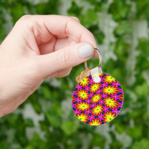 Elegant Orange Flower Pattern Keychain