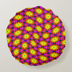 Elegant Orange Flower Pattern Round Pillow