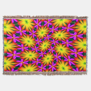 Elegant Orange Flower Pattern Throw Blanket