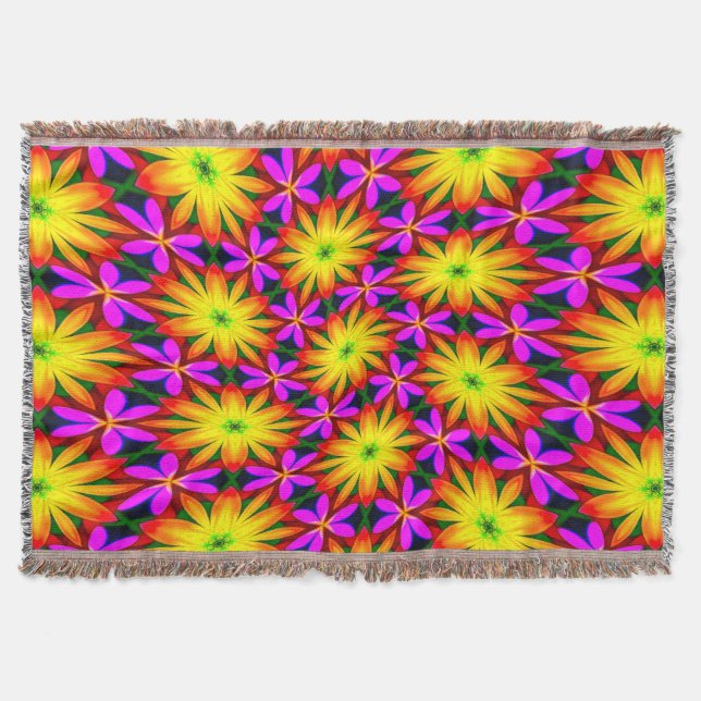 Elegant Orange Flower Pattern Throw Blanket (Front)