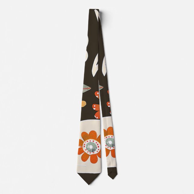 Elegant Orange Flower Pattern Tie (Front)