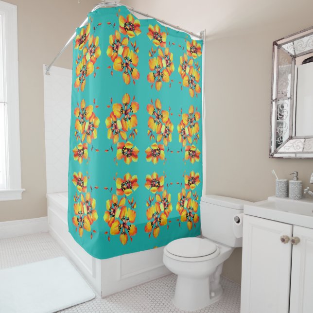 Elegant Orange Flowers - Aqua (In Situ)