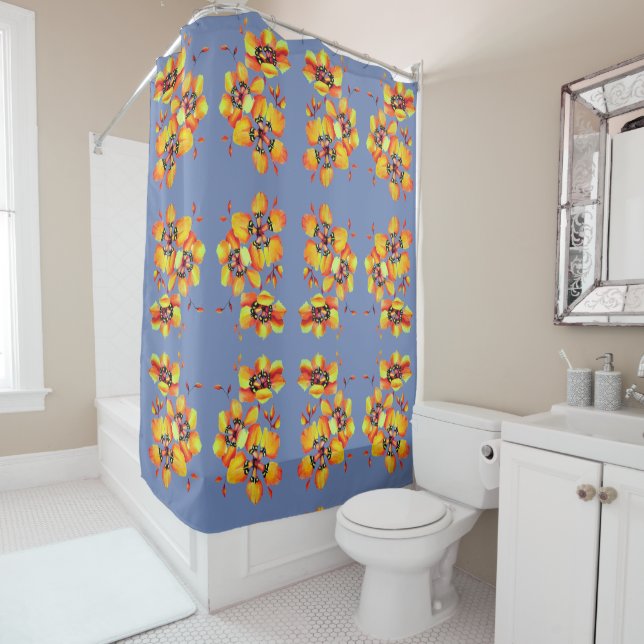 Elegant Orange Flowers - Blue Grey (In Situ)