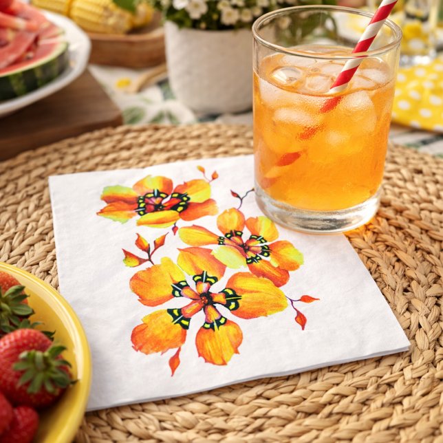 Elegant Orange Flowers - Customize your Own Napkin (Creator Uploaded)