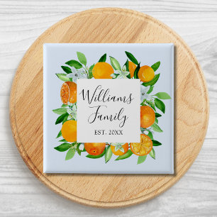 Elegant Orange Fruits and Flowers Summer Floral 2 Inch Square Button