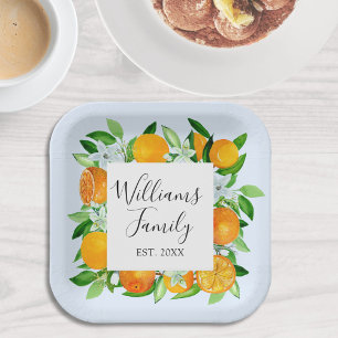 Elegant Orange Fruits and Flowers Summer Floral Paper Plate