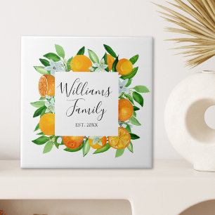 Elegant Orange Fruits and Flowers Summer Floral Tile
