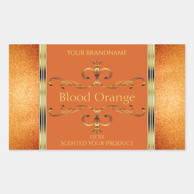 Elegant Orange Gold Product Labels Glitter Borders (Front)