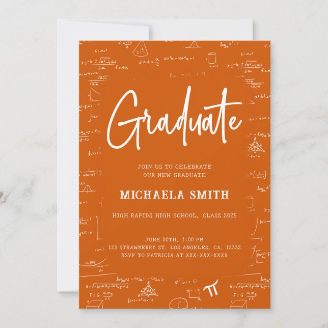 Elegant Orange Graduate Math Photo Graduation Invitation (Front)