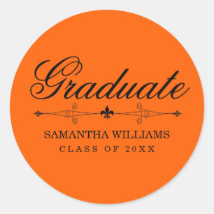 Elegant Orange Graduation Sticker with Black Text