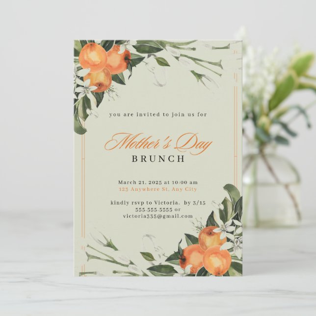 Elegant Orange & Green Watercolor Mother’s Day  Invitation (Standing Front)
