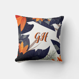 Elegant Orange Grey Foliage Leaves Throw Pillow