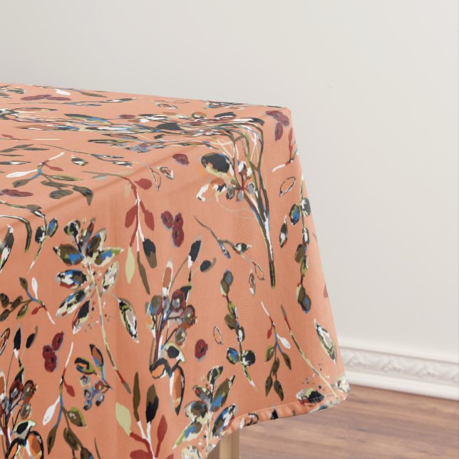 Elegant Orange Leaves Berries Floral Home Decor Tablecloth (In Situ)