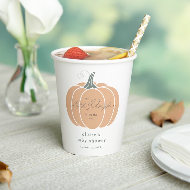 Elegant Orange Little Pumpkin Fall Baby Shower  Paper Cups (Insitu)