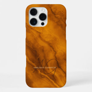Elegant Orange Marble Custom Name Monogrammed iPhone 16 Pro Max Case