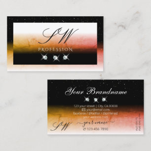 Elegant Orange Marbled Black White Initials Jewels Business Card