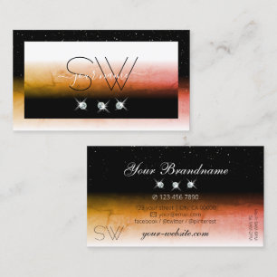 Elegant Orange Marbled Black White Monogram Jewels Business Card