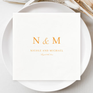 Elegant Orange Monogram Initials Wedding Napkin