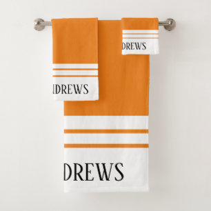 Elegant Orange Monogrammed Name Bath Towel Set