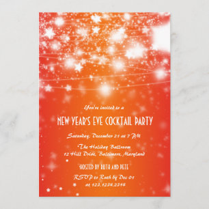 Elegant Orange New Year's Eve Party Shining Stars Invitation