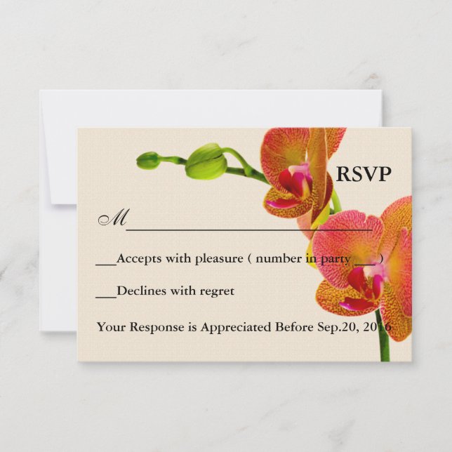 Elegant Orange Orchids Response RSVP Card (Front)