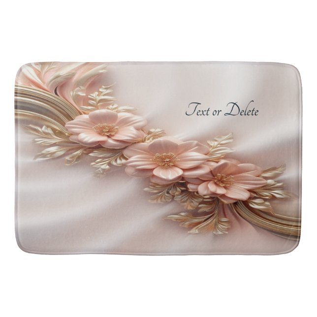 Elegant Orange Peach Floral Bath Mat (Front)