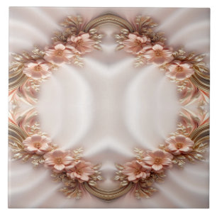 Elegant Orange Peach Floral Ceramic Tile